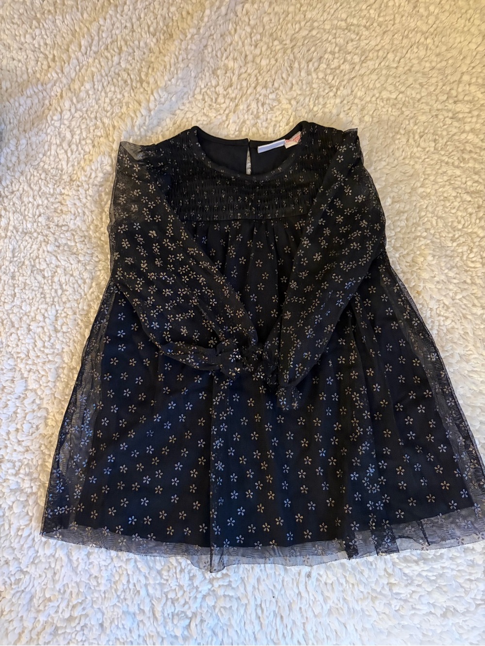 Zara girls Black Floral Long-Sleeve Tunic Dress Top